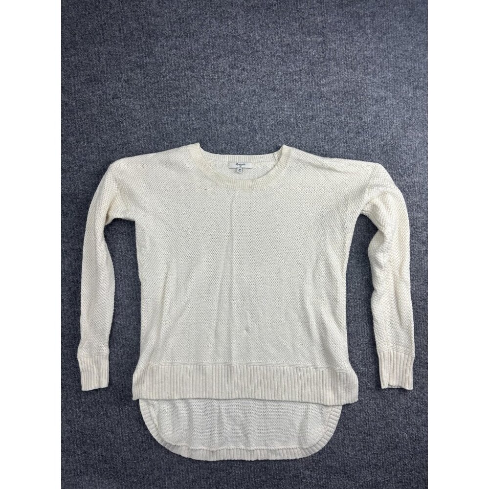 Madewell Sweater Womens XS White Waffle Knit‎ High Low Hem Pullover Longline